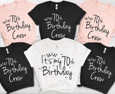 four birthday shirts with the words it's my 10th birthday crew printed on them