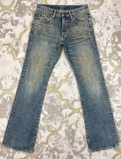 32x33.5 Faded Blue Japanese Brand Denim Jeans - JN063  Actual measurement : Waist - 32" inches Front Rise - 10.5" inches Hips - 42" inches  Thigh - 11.5" inches Knee - 8" inches Leg Opening - 18" inches Inseam - 33.5" inches Outseam - 43.5" inches Material : Cotton  *Disclaimer: Product color may slightly vary due to photographic lighting sources or your monitor settings. Refer to image with tag size for color reference. #JN063 Fitted Pre-washed Blue Jeans, Faded Distressed Mid-rise Flare Jeans, Faded Distressed Denim Flare Jeans, Fitted Faded Pre-washed Jeans, Washed Blue Straight Leg Pre-washed Jeans, Straight Leg Pre-washed Jeans In Washed Blue, Fitted Faded Distressed Jeans, Acid Wash Distressed Mid-rise Jeans, Light Wash Pre-washed Straight Leg Jeans