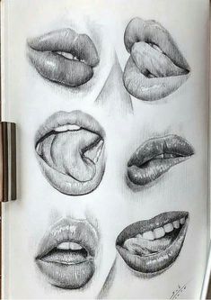 a pencil drawing of different lips and mouth shapes