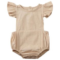 Baby Girls Summer Romper Fly Sleeve Bodysuit One Piece Beige 6-12 Month Summer Short Sleeve Ruffled Onesie, Cute Beige Bubble Romper For Spring, Cute Solid Color Spring Onesie, Cute Solid Color Playwear Bodysuit, Cute Solid Color Bodysuit For Playwear, Solid Cotton Bodysuit With Ruffles, Beige Ruffled Bubble Romper For Summer, Summer Beige Bubble Romper With Ruffles, Beige Bubble Romper With Ruffles For Summer