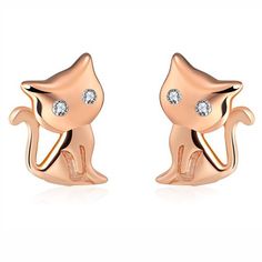 Adorable Small Kitty Cat Rose Gold over Sterling Silver CZ Stud Earrings from the Ginger Lyne Collection. Cute design for any age. Metal:.925 Sterling Silver : Plating: Rose Gold Size 11mm Weight: 1.5g/pair Size: one size.  Color: Metal Type.  Gender: female.  Age Group: adult. Cute Cat Design Earrings For Party, Party Jewelry With Cat Design And Cat Ears, Party Jewelry With Cat Design, Cat Stud Earrings, Cat Earrings Studs, Cz Stud Earrings, Girls Earrings, Rose Earrings, Cute Design