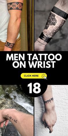 men's tattoos on wrist are shown in four different styles and sizes, including one with