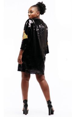 One size sequin dress Short sleeve Pair with pants or by itself More styles and colors available Black and gold Sequin Dress Short, Birthday Queen, Queen Dress, Dress Short Sleeve, Dress Short, Sequin Dress, Black And Gold, Sequin, Short Sleeve Dresses