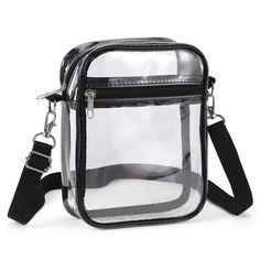 Product Description Specifications: Material: PVC Color: Clear Size: 20*15*4.5cm / 7.9*5.9*1.8in Adjustable Strap Length: 77-150cm / 30.3-59.1in Closure: Zipper Style: Simplicity, Casual Occasion: Daily, Outings, Outdoor Activities, Travel, Trip, Office, School, Work, etc.   Features: · PVC  CLEAR BAG: Lovely clear bag, is made of quality PVC material and of  great transparency that can be see-through and water-resistant,  perfectly holds your daily items and great to be your everyday on-the-go Concert Bags, Clear Handbags, Clear Purses, Clear Tote Bags, Zip Purse, Transparent Bag, Go Bags, Clear Bag, Black Exterior