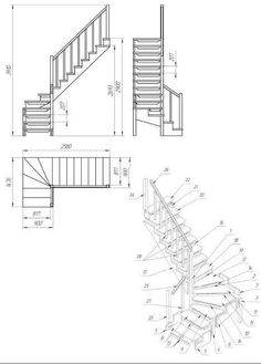 an architectural drawing of a spiral staircase and stair case, with measurements for each section