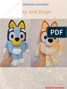 two handmade stuffed animals are shown with the text pattern crochet easy and bingo