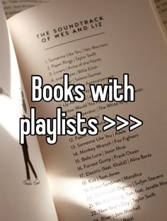 an open book with the words books with playlists > > > on it