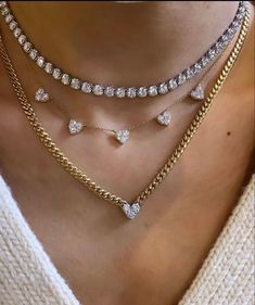 Diamond Layered Necklace, Jewelry Trend 2024, Layer Diamond Necklace, Diamond Tennis Necklace, Diamond Necklace Designs, Earrings Design, Diamond Jewelry Designs