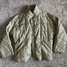 Brand New Quality With Tags, Heavy Material, Oversized, Light Green Trendy Quilted Beige Outerwear, Trendy Beige Quilted Outerwear, Quilted Beige Outerwear For Spring, Cream Quilted Outerwear For Spring, Quilted Beige Spring Outerwear, Cream Quilted Spring Outerwear, Spring Cream Quilted Outerwear, Beige Quilted Outerwear For Fall, Oversized Taupe Outerwear For Fall