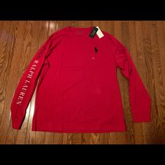 Polo Ralph Lauren Men's Big Pony Long Sleeve T-Shirt Crewneck Tee Nwt Small Casual Long Sleeve Red T-shirt, Red Long Sleeve Cotton T-shirt, Casual Red Long Sleeve T-shirt, Red Crew Neck Shirt For Fall, Ralph Lauren Shirt, Polo Ralph Lauren Mens, Mens Polo, Polo Ralph Lauren, Long Sleeve Tshirt