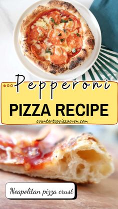 there is a small pizza with toppings on it and the words peperoni pizza recipe below