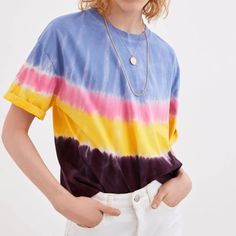 For Sale Is A Cute Zara Tie Dye Tee Shirt. It Is A Vibrant Mix Of Blue, Pink, Yellow, And Purple In A Dip Dye Pattern. Size S. New With Tags. Zara Pink Casual T-shirt, Colorful Crew Neck Summer Tops, Colorful Crew Neck Top For Summer, Multicolor Cotton Color Block Tops, Colorful Cotton Color Block Tops, Colorful Color Block Cotton Tops, Colorful Crew Neck Color Block Tops, Pink Color Block Short Sleeve Top, Colorful Crew Neck Tops For Spring