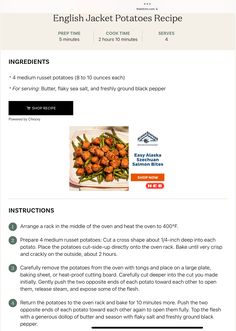 an email page for the english jackpotatoes recipe, which includes instructions to make it