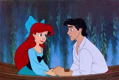 the little mermaid and prince from disney's animated movie, ariel is talking to each other