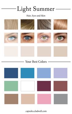 Light Summer Hair, Summer Skin Tone, Summer Color Palettes, Soft Summer Color Palette, Blue Eye Color, Color Quiz, Soft Summer Colors, Summer Color Palette