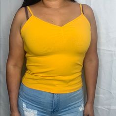 Cute Cotton Cami Top A Basic Essential In Your Wardrobe - Model Is Wearing Size Small - Reasonable Offers Welcomed - Bundle Up To Save More Yellow Stretch Top With Built-in Bra, Casual Yellow Tops With Built-in Bra, Casual Yellow Seamless Tops, Cami Top, Cami Tops, Womens Tops, Tank Tops, Wardrobe, Yellow