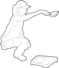 a drawing of a person holding a cell phone in one hand and pointing at it