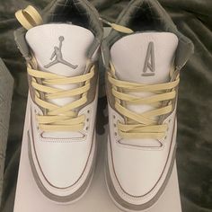 Nike Jordan 3 Ama Sz 9 Us M Ds New Never Worn Box And Plastic Covering Included Fast Shipping Within 2 Business Days Of Purchase White Leather Jordan Shoes With Laces, White Leather Basketball Shoes, White Leather Lace-up Jordan Shoes, White Leather Skate Shoes With Laces, Nike Custom White Sneakers With Branded Insole, Nike Custom White Sneakers With Contrast Sole, Nike White Custom Sneakers With Contrast Sole, Custom Leather Low-top Sneakers With White Laces, Nike White Lace-up Jordan Shoes