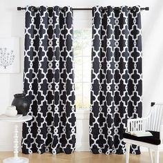 black and white curtains in a living room