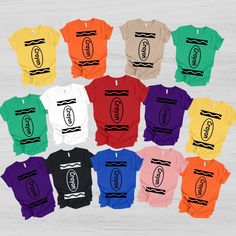 a group of t - shirts with different colors and logos on them, all showing the same logo