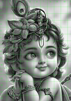 Black & White Cute Krishna Image Krishna Charcoal Sketch, Pencil Art Drawings Krishna, Cute Krishna Ji Drawing, Cute Baby Krishna Drawing, Cute Krishna Sketch, Krishna Images Drawing, Krishna Cute Drawing, Bal Krishna Drawing, Little Krishna Sketch