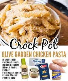 an advertisement for crock pot olive garden chicken pasta