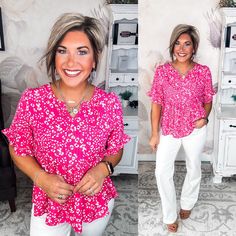 This flirty blouse is about to shake up your style in the best way. With its babydoll silhouette, ruffled short sleeves, and painterly print, the Lost All Control top brings whimsical charm to any outfit. A woven fabric flows over the body, while the... V-neck Blouse With Ruffle Hem For Vacation, Flowy Ruffle Sleeve Printed Blouse, Feminine Printed Blouse With Flutter Sleeves, Flowy Pink Rayon Top, Pink Floral Print Rayon Blouse, Pink Flowy Rayon Tops, Spring V-neck Flirty Blouse, Spring Flowy Short Sleeve Blouse, Pink Flutter Sleeve Blouse For Brunch