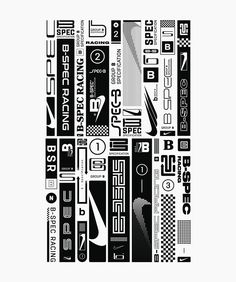 a black and white poster with different types of stickers