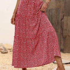 Polka Dot Print High Waist Skirt, Casual Elastic Waist Skirt For Spring & Summer, Women's Clothing Red-S(4) Street Formal, Ruffle Hem Skirt, Pleated Skirt Dress, Harajuku Women, Skirt Casual, Elastic Waist Skirt, High Waist Skirt, Spring Skirts, Dress Shirt Sleeves