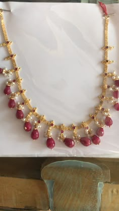 Pagadam Jewellery, Necklace Gold Indian, Ruby Jewelry Necklaces, Temple Jewellery Earrings, Gold Jhumka Earrings, Antique Gold Jewelry Indian, Jewellery Art, Beautiful Gold Necklaces, Gold Jewelry Simple Necklace