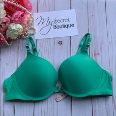 Nwt Victoria’s Secret Push-Up Color: Sea Green 83% Nylon 17% Elastane Underwire Adjustable Straps Back Hook-And-Eye Closure Please Let Me Know If You Have Any Questions. Thank You For Looking In My Closet. Spring Underwire Bra, Fitted Green Bra With Padded Cups, Fitted Seamless Green Bra, Green Push-up Bra With Padded Cups, Fitted Green Push-up Bra, Victoria's Secret Solid Color Bra With Padded Cups, Victoria's Secret Solid Bra With Padded Cups, Victoria's Secret Bra With Padded Cups, Green Push-up Bra For Summer