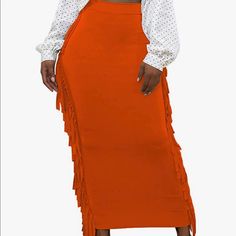 This Skirt So Orange And Unworn. Fitted Casual Skirt With Fringe, Casual Fitted Skirt With Fringe, Casual Fitted Fringe Skirt, Casual Fringe Skirt For Fall, Cute Birthday Party, Champagne Rose, Streetwear Fall, Orange Skirt, Womens Maxi Skirts