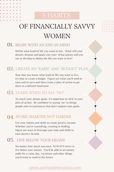 the 5 habitts of financially savvy women info sheet with text on it