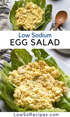 two plates filled with eggs and lettuce on top of each other, next to a