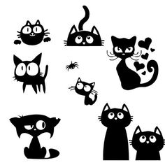 black and white cat silhouettes on a white background