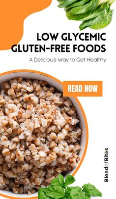 the cover of low glycemic gluten - free foods is shown