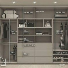 an image of a closet with measurements for clothes and other items on shelves in it