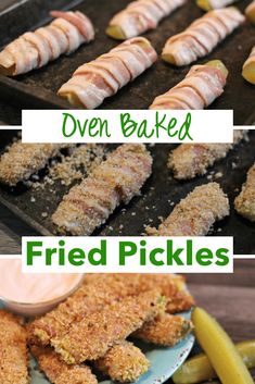 Slightly sweet, with all the crunch you crave, these oven baked "fried" pickles are the perfect party appetizer! #easyrecipes #appetizer #fingerfood