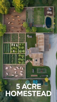 an aerial view of a house with the words 5 acre homestead