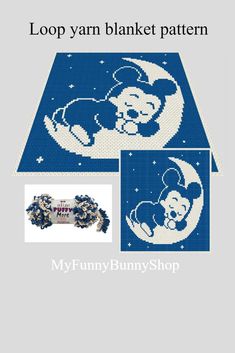 a cross stitch pattern with an image of a mouse on the moon and other items