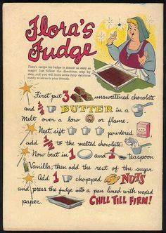 an advertisement for flour's fudge from the early 1900's, showing instructions on how to use it