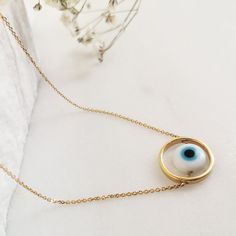 "✔️Gold-filled silver 925 & an evil eye pendant✔️ This evil eye Necklace protects yourself against evil thoughts and vibes. This good luck gift protects you against negative energy! ❤️️ ❤️️ Υour everyday protection. 😉Did you know?😉 This evil eye necklace protects you or your beloved ones against evil thoughts and bad vibes. 👁 The MEANING of greek evil eye 👁 The evil eye in greek culture is called \"mati\". We believe that if someone looks at you with a malicious glare, this glare can cau Symbolic Evil Eye Bracelet As Gift, Symbolic Evil Eye Necklace As Gift, Spiritual Sterling Silver Evil Eye Bracelet Gift, Sterling Silver Spiritual Evil Eye Bracelet Gift, Symbolic Evil Eye Necklace For Gift, Evil Eye Pendant Jewelry For Good Luck, Evil Eye Round Pendant Jewelry Gift, Spiritual Evil Eye Pendant Jewelry, Spiritual Eye-shaped Necklace For Gift