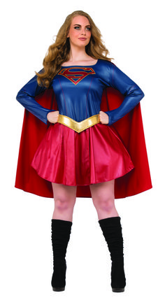 a woman in a superman costume standing with her hands on her hips and looking at the camera