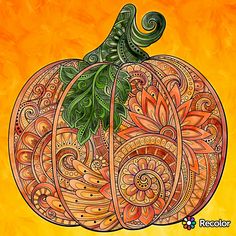 a pumpkin with intricate designs on it