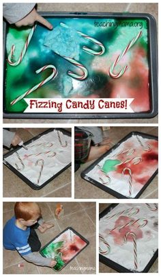 a collage of pictures showing how to make frozen candy canes for christmas or new year's eve