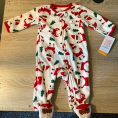 Carters Santa Sleeper 2 Way Zipper Size- 3 Mo Red Winter Onesie For Sleep, Red Winter Sleep Onesie, Playful Red Onesie For Bedtime, Playful Red Bedtime Onesie, Cute Red Onesie For Loungewear, Owl Pajamas, Cat Pajamas, Pajama Romper, Footie Pajama