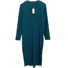 Nwt Banana Republic Henley Knit Midi Button Front Luxury Teal Size Large Stretchy Ribbed Knit Button Front Long Sleeve Cotton Blend Side Slit Excellent New With Tags Condition Colorful Minimalist Casual Work Office Contemporary Modern Holiday Party Fall Winter Office Contemporary, Colorful Minimalist, Womens Henley, Button Front Dress, Modern Holiday, Banana Republic Dress, Knit Midi, Casual Work, Work Office