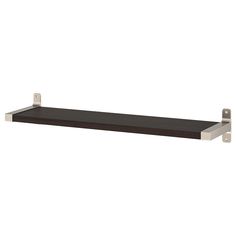 a black shelf with two metal brackets on it