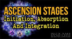 an image with the words ascension stages in yellow and blue text on black background, surrounded by