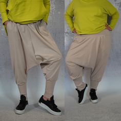 Cotton Pants, Woman Pants, Harem Pants, beige pants, Sport Pants, Casual Pants, Loose Pants, Plus Size Pants, Drop Crotch Pants, 288QC by urbanmood on Etsy Stretch Khaki Wide-leg Pants, Khaki Stretch Wide-leg Pants, Baggy High-waisted Khaki Harem Pants, Beige Baggy Wide-leg Parachute Pants, Beige Stretch Pants With Pockets, Baggy Beige Wide-leg Pants, Loosely Fitted High-waisted Khaki Harem Pants, Beige Baggy Wide-leg Harem Pants, Beige Wide-leg Harem Pants